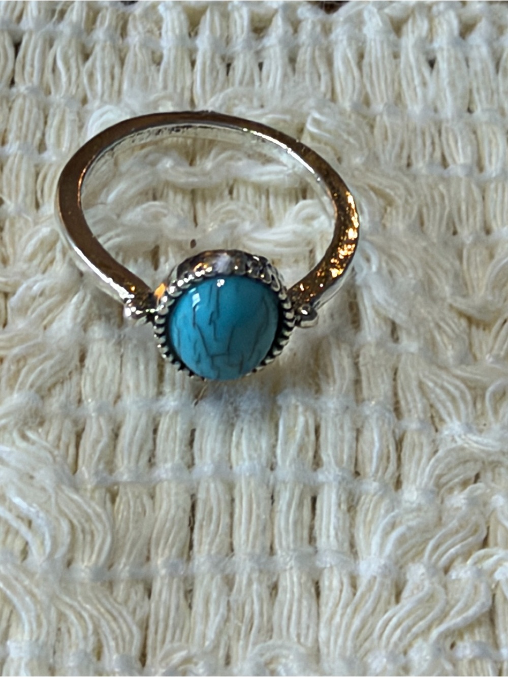 Sterling-Style Silver Ring with Turquoise Stone size 4